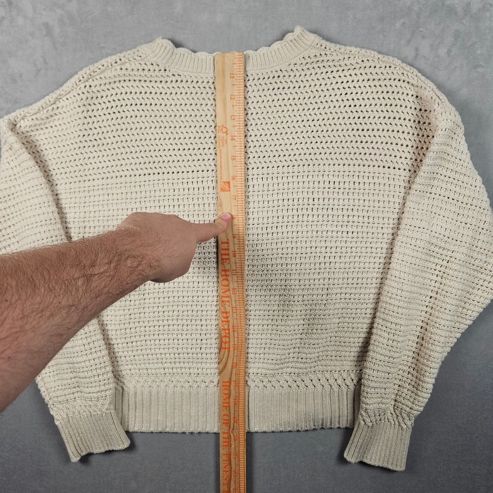 Reiss Bonnie Sweater Womens Medium Cream Open Knit Cotton Ribbed Scallop Neck - Picture 5 of 9